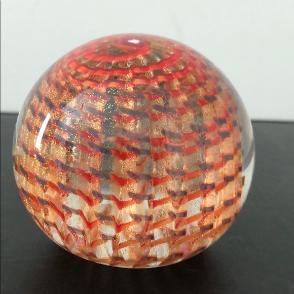HANDBLOWN PAPERWEIGHT PERSIMMON/GOLD METALLIC - Picture 9 of 11